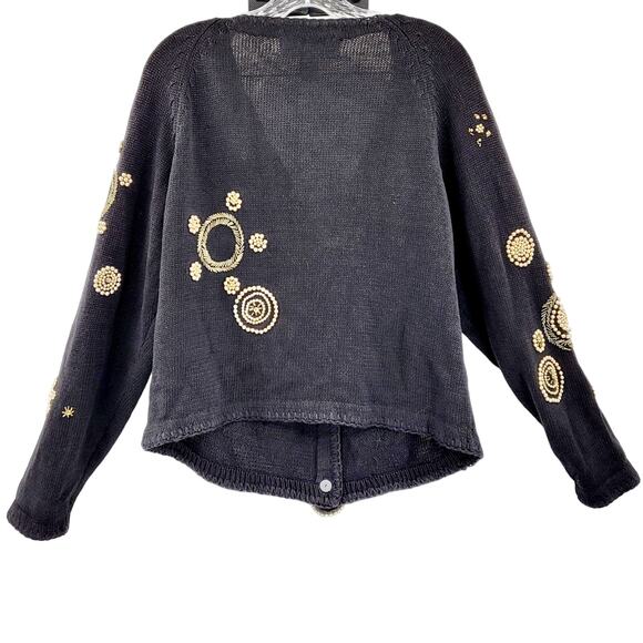 Vintage 90's VICTORIA HARBOUR Black & Gold All-over Beaded Knit Cardigan Size M - Picture 2 of 7